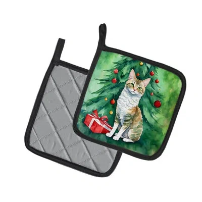 Caroline's Treasures Oregon Rex Cat By The Christmas Tree Pair Of Pot Holders In Multicolor