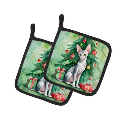 Caroline's Treasures Oriental Shorthair Cat By The Christmas Tree Pair Of Pot Holders In Multicolor