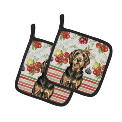 Caroline's Treasures Otterhound Vegetables Pair Of Pot Holders In Black,tan