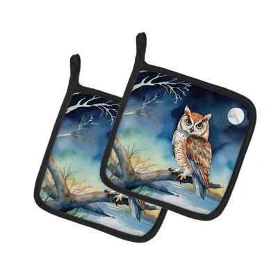 Caroline's Treasures Owl Perched In Coastal Tree Pair Of Pot Holders In Multicolor