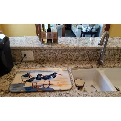 Caroline's Treasures Oystercatchers Foraging Dish Drying Mat In Natural