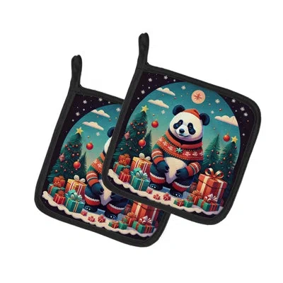 Caroline's Treasures Panda Christmas Pair Of Pot Holders In Multicolor