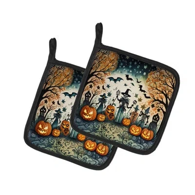 Caroline's Treasures Papel Picado Skeletons Spooky Halloween Pair Of Pot Holders In Multicolor