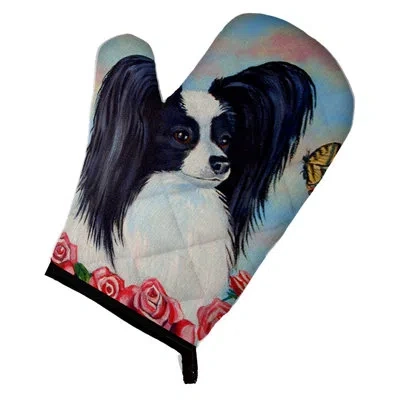 Caroline's Treasures Papillon Oven Mitt In Black;white