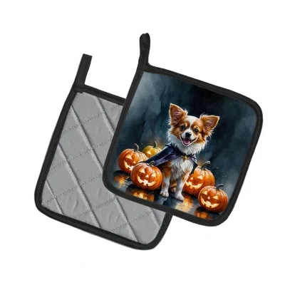 Caroline's Treasures Papillon Puppy Halloween Pair Of Pot Holders In Multicolor