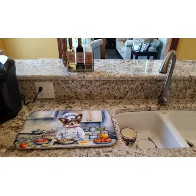 Caroline's Treasures Papillon The Chef Dish Drying Mat In Natural
