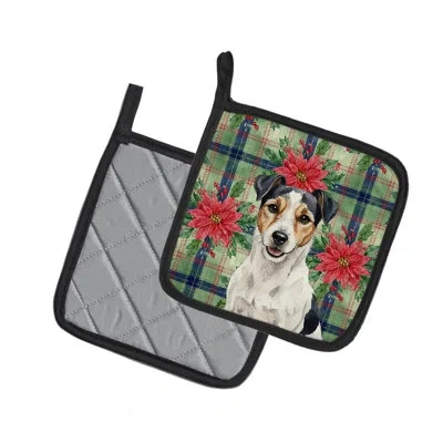 Caroline's Treasures Parson Russell Terrier Christmas Poinsettas Pair Of Pot Holders In Multicolor
