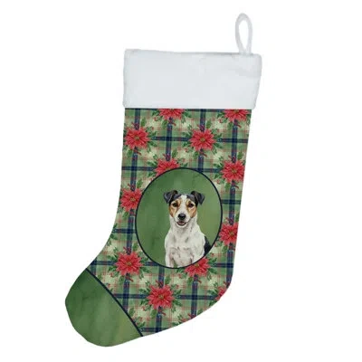 Caroline's Treasures Parson Russell Terrier Christmas Poinsettias Holiday Stocking In Green
