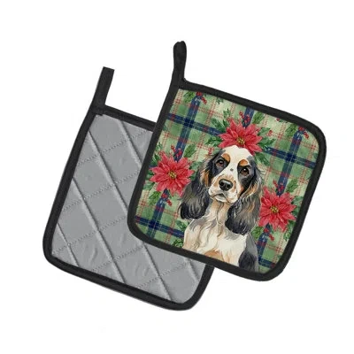 Caroline's Treasures Parti Cocker Spaniel Christmas Poinsettas Pair Of Pot Holders In Multicolor