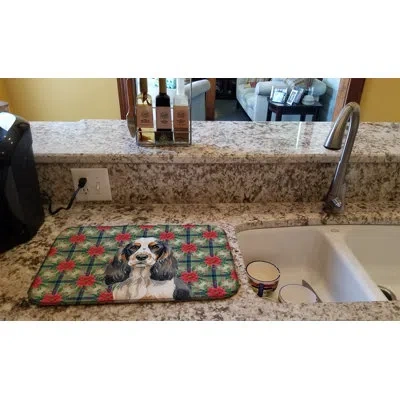 Caroline's Treasures Parti Cocker Spaniel Christmas Poinsettias Dish Drying Mat In Natural