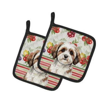 Caroline's Treasures Parti-color Havanese Vegetables Pair Of Pot Holders In Brown,white