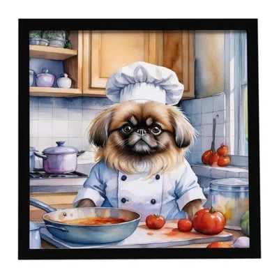 Caroline's Treasures Pekingese The Chef Framed Metal Print In Multi