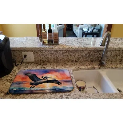 Caroline's Treasures Pelican Fiery Sunset Dish Drying Mat In Natural