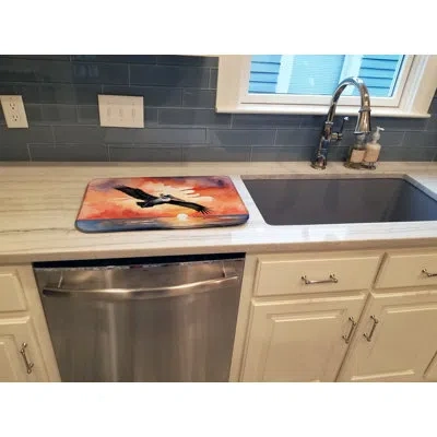 Caroline's Treasures Pelican Fiery Sunset Dish Drying Mat In Natural