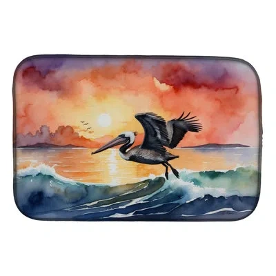 Caroline's Treasures Pelican Fiery Sunset Dish Drying Mat In Natural