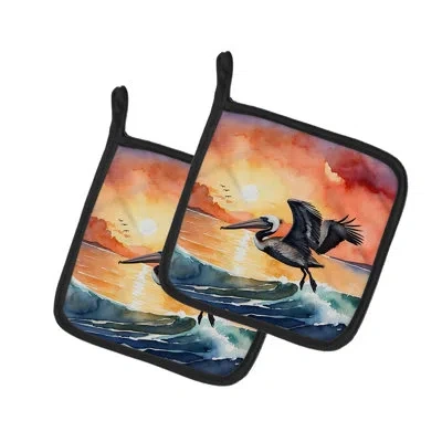 Caroline's Treasures Pelican Fiery Sunset Pair Of Pot Holders In Multicolor