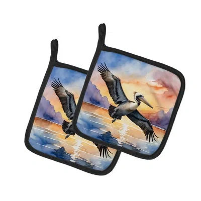 Caroline's Treasures Pelican Fyling At Sunrise Pair Of Pot Holders In Multicolor