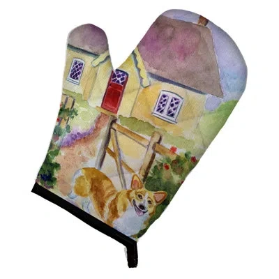 Caroline's Treasures Pembroke Corgi Cottage Visit Oven Mitt In Beige