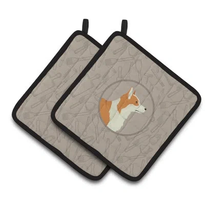 Caroline's Treasures Pembroke Corgi In The Kitchen Potholder In Gray;gold