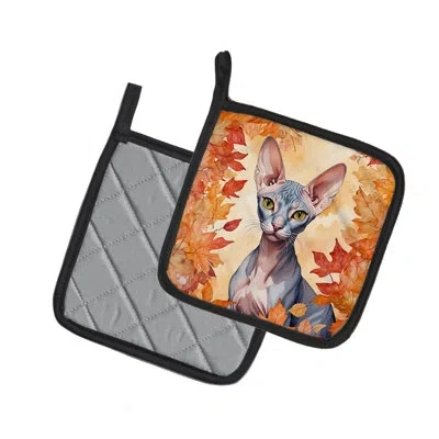 Caroline's Treasures Peterbald Cat In Fall Leaves Pair Of Pot Holders In Multicolor