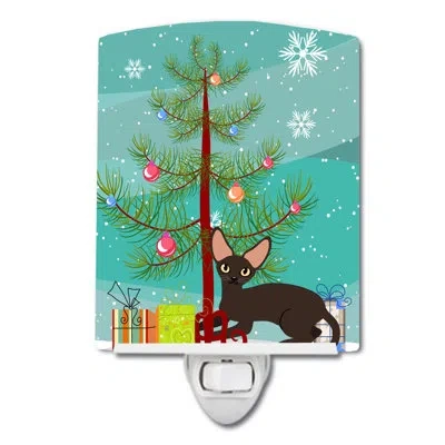 Caroline's Treasures Peterbald Cat Merry Christmas Tree Ceramic Night Light In Blue