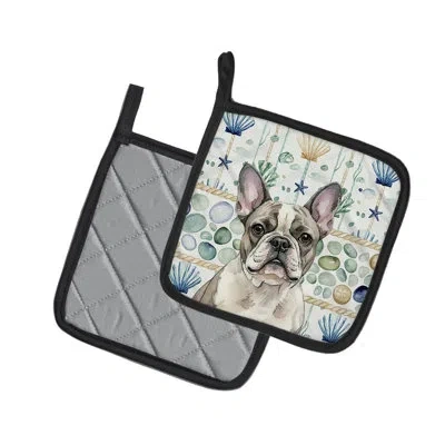 Caroline's Treasures Pied French Bulldog Coastal Sea Glass Pair Of Pot Holders In Multicolor