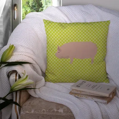 Caroline's Treasures Pig Check Square Canvas Outdoor Throw Pillow In Green