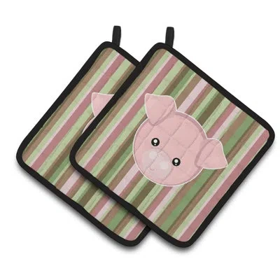 Caroline's Treasures Pig Face Potholder In Brown;pink