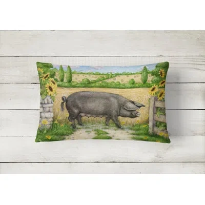 Caroline's Treasures Pig With Sunflowers Fabric Indoor/outdoor Throw Pillow