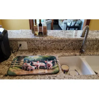 Caroline's Treasures Piglets In The Mud Dish Drying Mat In Natural