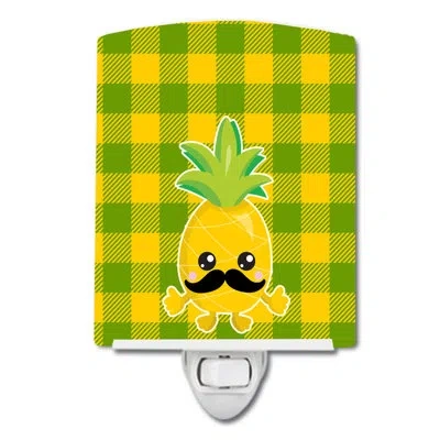 Caroline's Treasures Pineapple Moustache Face Ceramic Night Light In Yellow