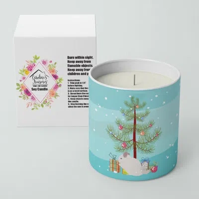 Caroline's Treasures Pink And White Chinchilla Merry Christmas 10 oz Decorative Soy Candle In Blue;green