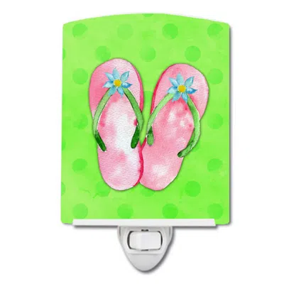 Caroline's Treasures Pink Flip Flops Green Polkadot Ceramic Night Light