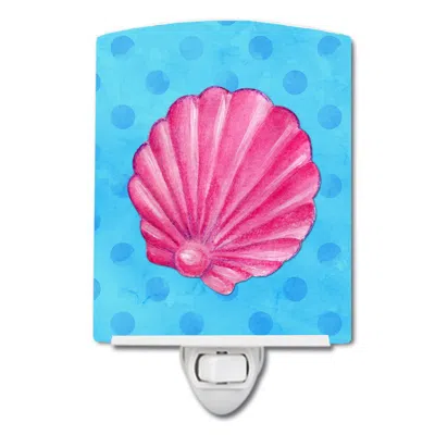 Caroline's Treasures Pink Sea Shell Blue Polkadot Ceramic Night Light