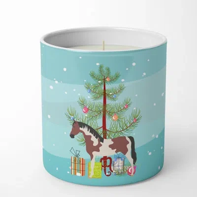 Caroline's Treasures Pinto Horse Christmas 10 oz Decorative Soy Candle In Blue