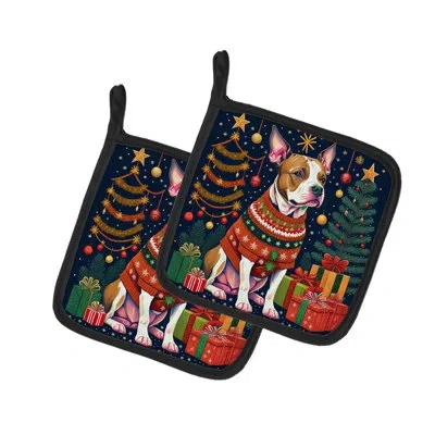 Caroline's Treasures Pit Bull Terrier Christmas Pair Of Pot Holders In Multicolor
