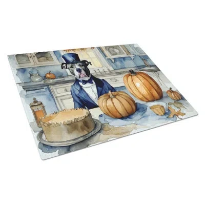 Caroline's Treasures Pit Bull Terrier Fall Kitchen Pumpkins Glass Cutting Board Large