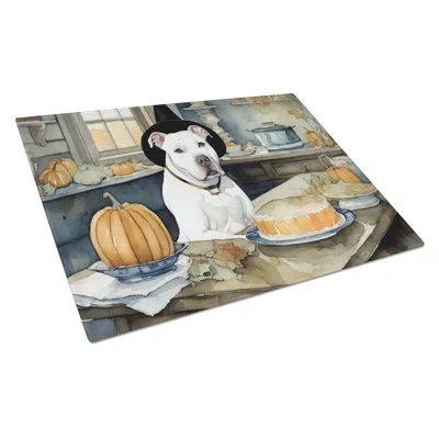 Caroline's Treasures Pit Bull Terrier Fall Kitchen Pumpkins Glass Cutting Board Large
