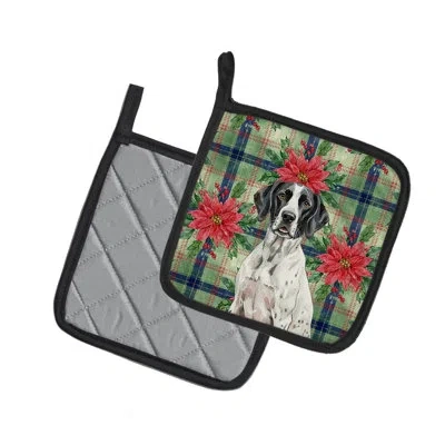 Caroline's Treasures Pointer Christmas Poinsettas Pair Of Pot Holders In Multicolor