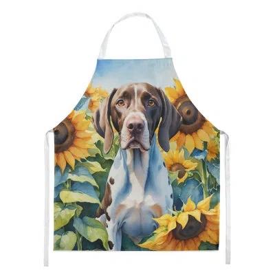 Caroline's Treasures Pointer In Sunflowers Apron In Multicolor