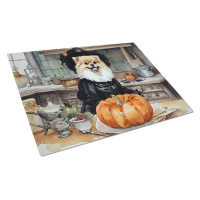 Caroline's Treasures Pomeranian Fall Kitchen Pumpkins Glass Cutting Board Large