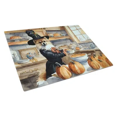 Caroline's Treasures Pomeranian Fall Kitchen Pumpkins Glass Cutting Board Large