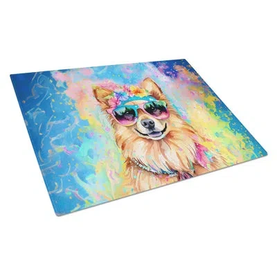 Caroline's Treasures Pomeranian Hippie Dawg Glass Cutting Board Large