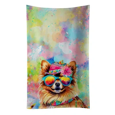 Caroline's Treasures Pomeranian Hippie Dawg Kitchen Towel In Multicolor