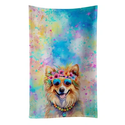 Caroline's Treasures Pomeranian Hippie Dawg Kitchen Towel In Multicolor