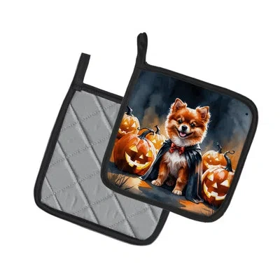 Caroline's Treasures Pomeranian Puppy Halloween Pair Of Pot Holders In Multicolor