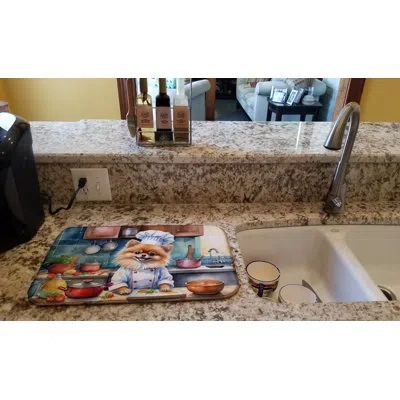 Caroline's Treasures Pomeranian The Chef Dish Drying Mat In Natural