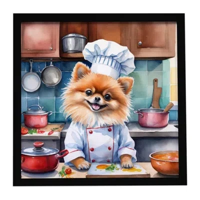 Caroline's Treasures Pomeranian The Chef Framed Metal Print In Multi