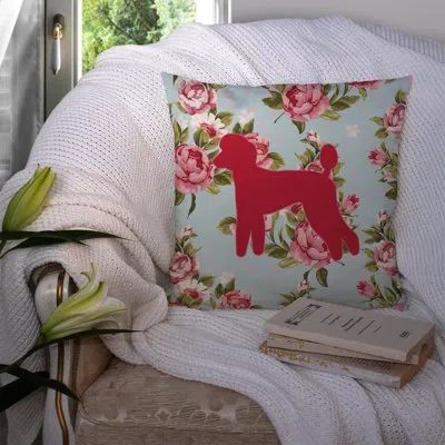 Caroline's Treasures Poodle Shabby Elegance Blue Roses Indoor/outdoor Throw Pillow