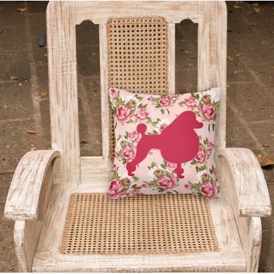 Caroline's Treasures Poodle Shabby Elegance Pink Roses Floral 14" Throw Pillow